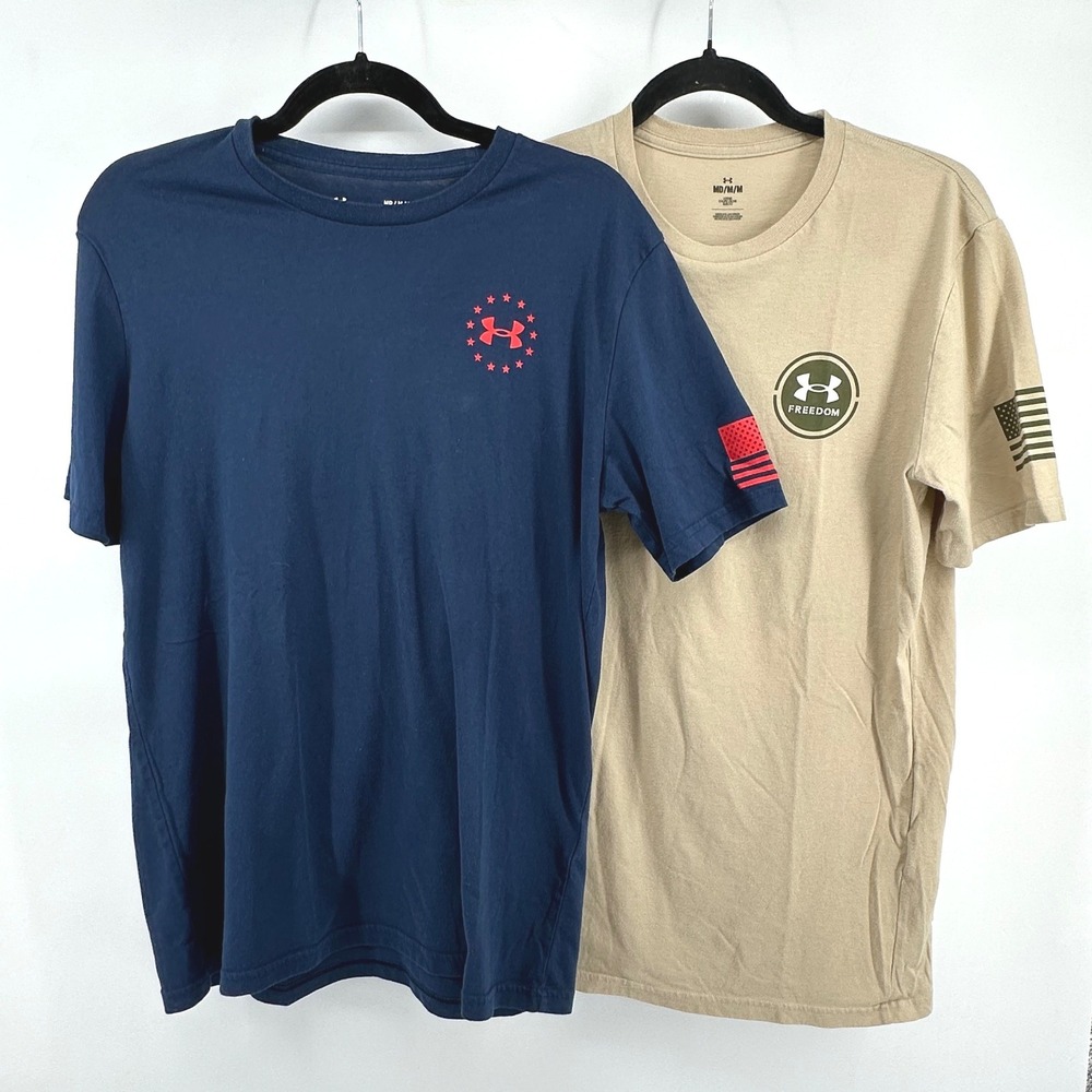 Under Armour Graphic T-Shirt Freedom Heat Gear Gym Patriotic Lot 2 Men M Bundle